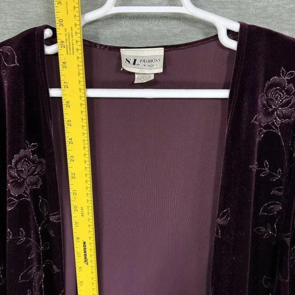 VTG S.L. Fashions Womens 20W Plum Kimono Cardigan Velvet Blazer Open Front Boho - Picture 12 of 15
